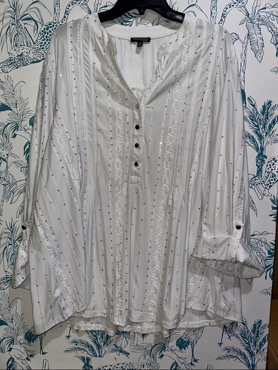 Ava & Grace Tops - Ava & Grace White Sequined Henley Peasant Tunic